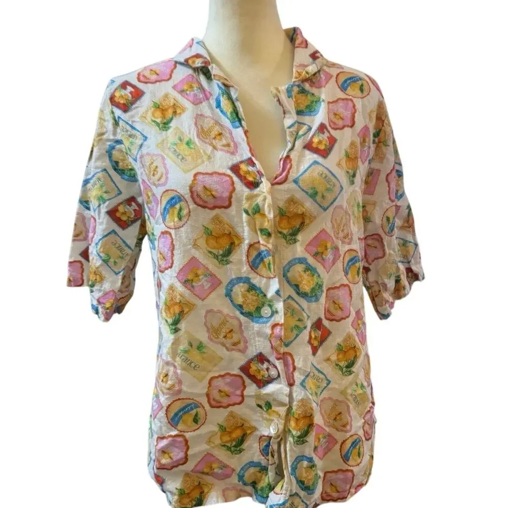 Terzo Millennio Made in Italy Fruit Floral Print Button-Up Shirt & Shorts Set L